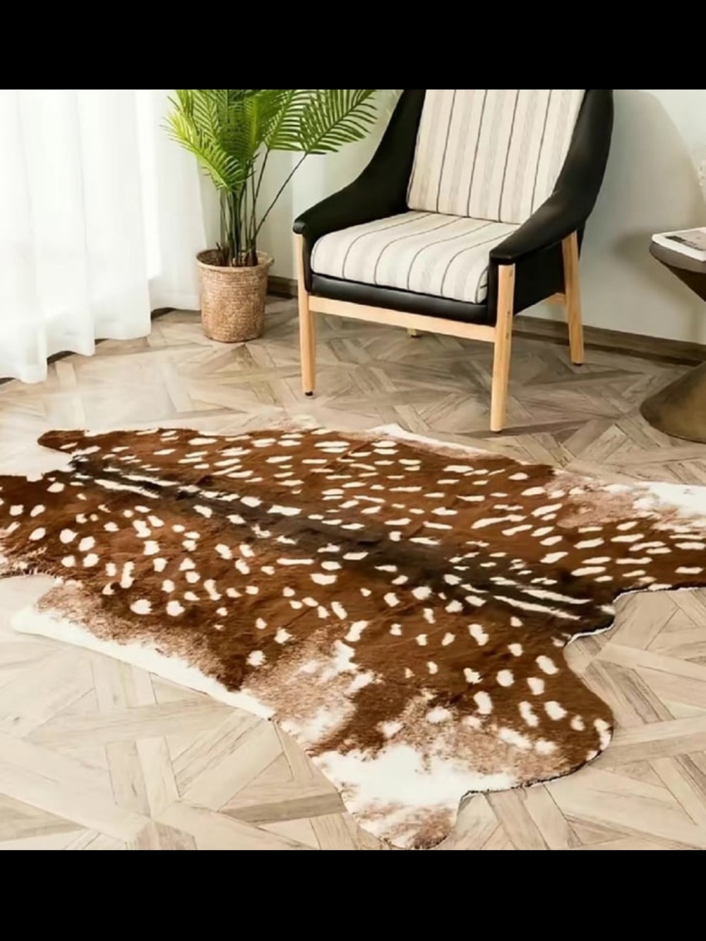Faux Sitka Deer hide fur Area Rug - Brown & White washable! NWOT